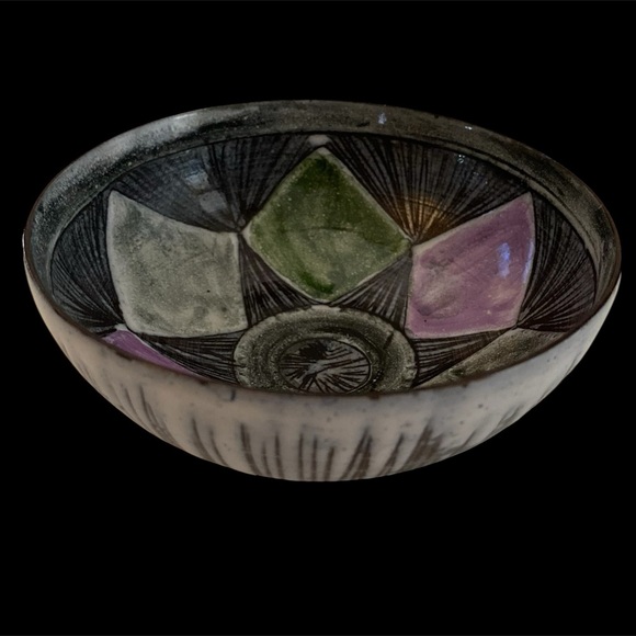 Laholm Swedish Studio Art Pottery Sgraffito Small Bowl Signed Vtg 1960-70 HTF - Picture 9 of 10